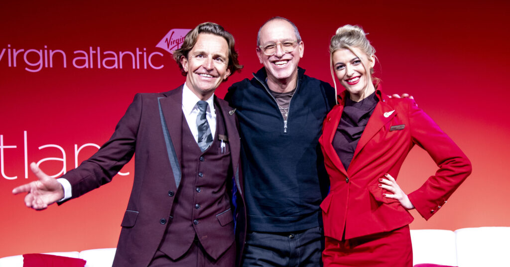 Virgin Atlantic CEO, Shai with two flight service managers