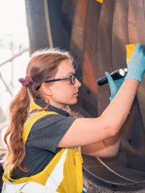 Virgin Atlantic Engineer inspecting aircraft maintenance equipment