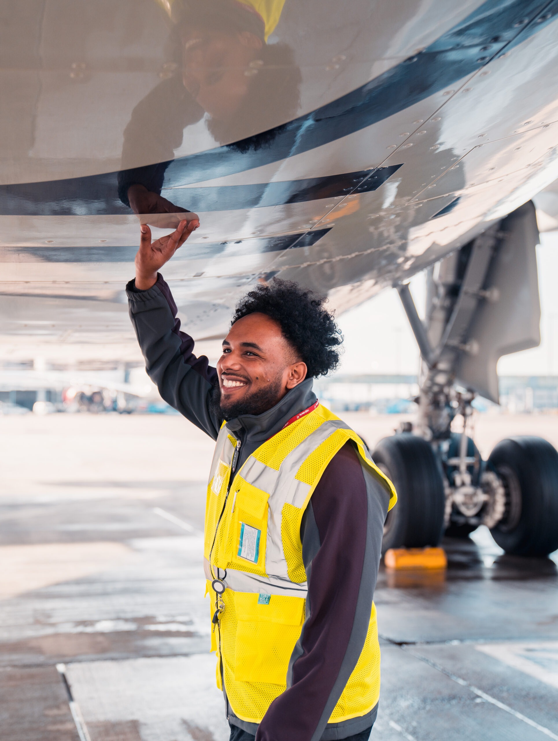 Virgin Atlantic engineer carrying out aircraft maintenance checks